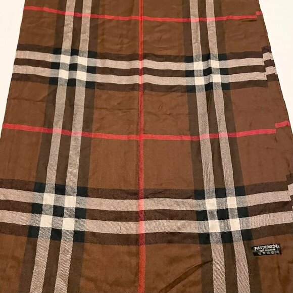 Pashmina Checkered Plaid Scarf Fringed 68 x 25 Inch - Picture 6 of 16